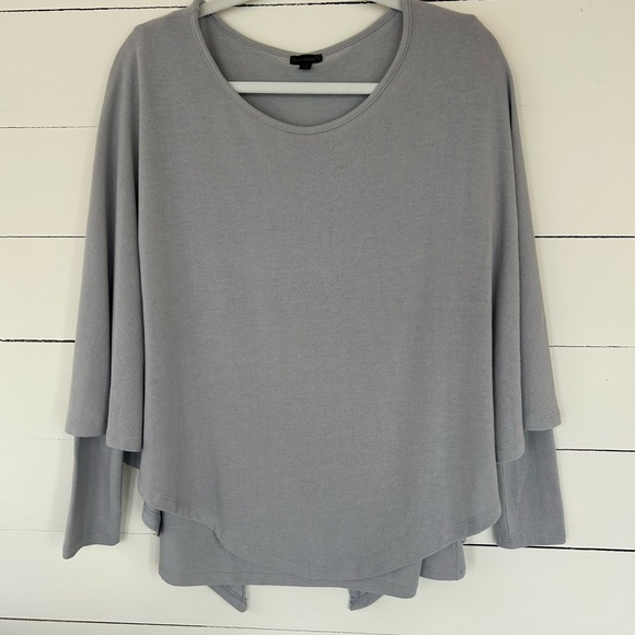 Coco + Carmen Sweaters - Coco & Carmen Bluish Gray Soft Sweater with Outer Attached Wrap, Size L/XL.